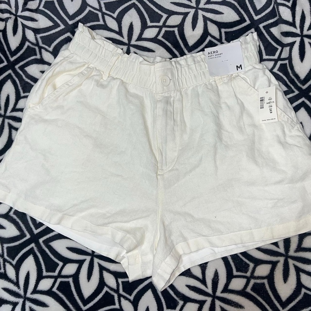 Aeropostale Soft Linen Blend Shorts - Cream